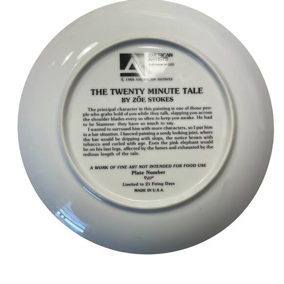 ZOE'S CATS Zoe Stokes THE TWENTY MINUTE TALE Cat Decorative Plate 8” - Picture 3 of 4